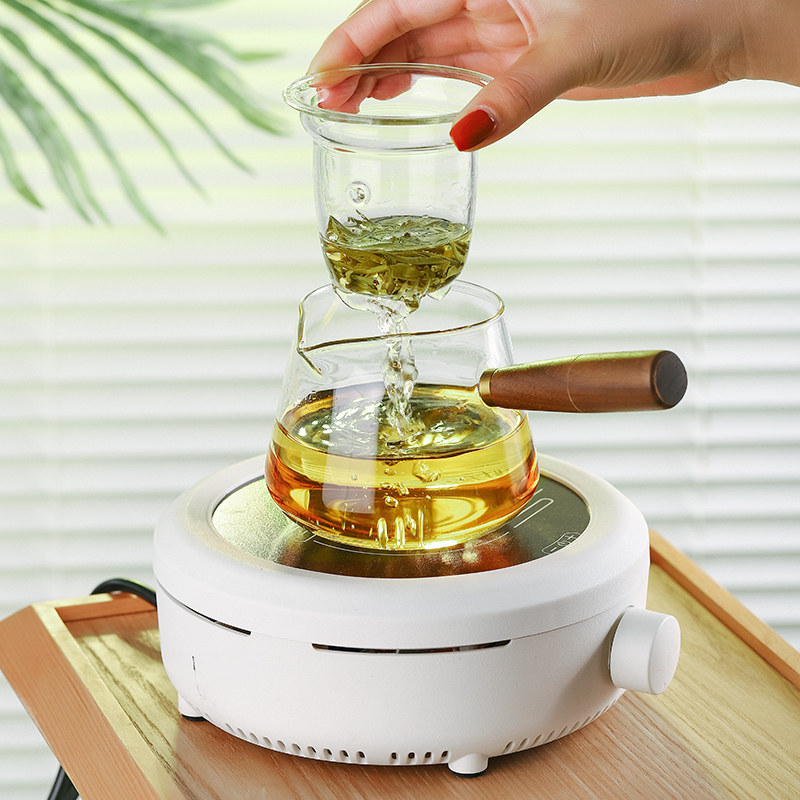 侧把玻璃煮茶壶耐高温加厚木把单壶 光一家居茶壶