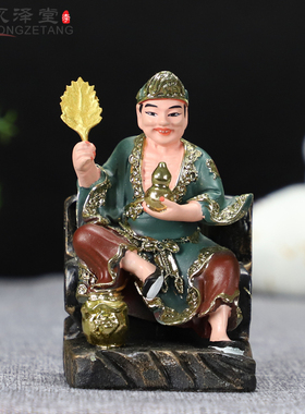 树脂济公车载镀金摆件佛像