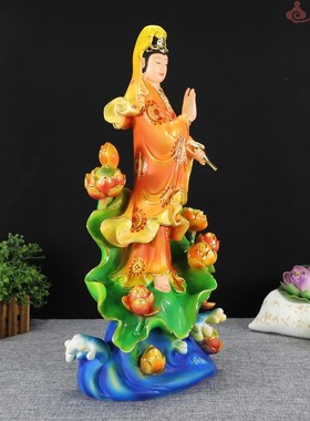 19寸家居佛堂树脂敦煌彩站九莲观世音菩萨自在滴水观音佛像摆件