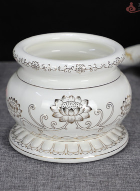 陶瓷白色描金供佛炉摆件插香炉