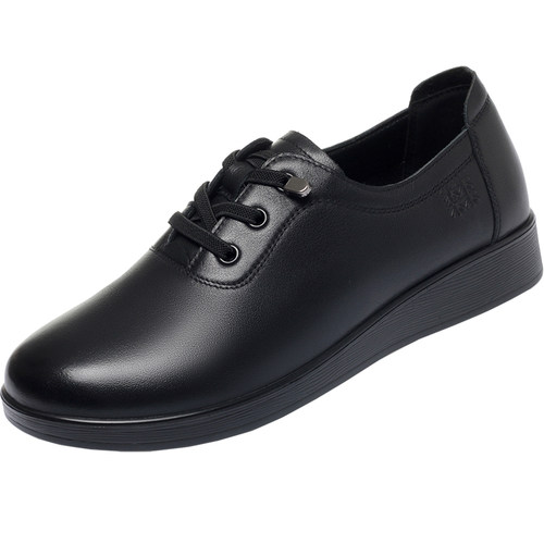 木林森妈妈鞋真皮舒适单鞋女士皮鞋牛皮中老年平底软底防滑女鞋子 - 图3