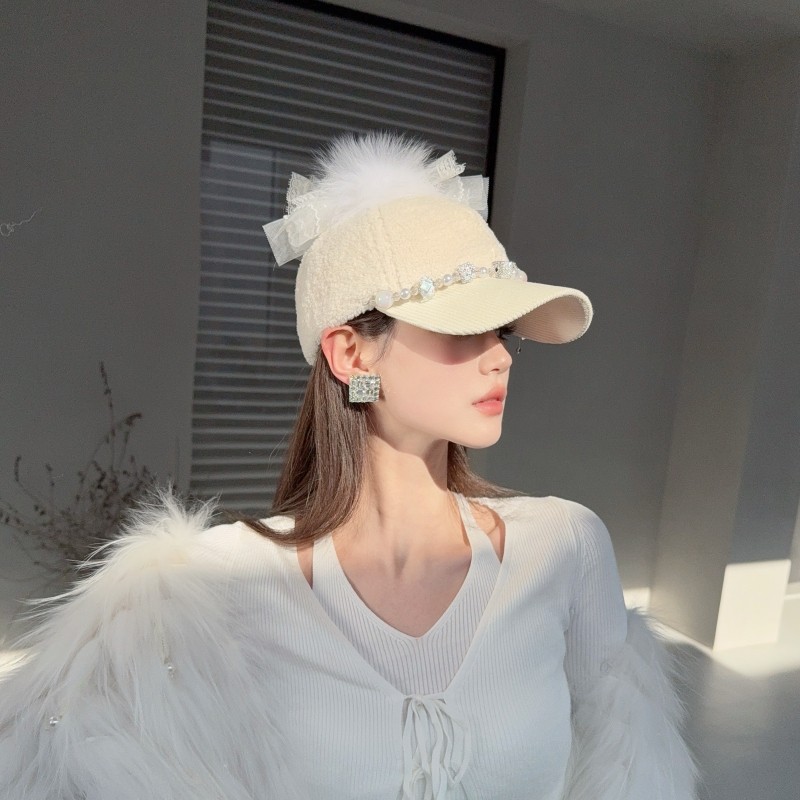 NIUYANG 原创高档羊羔绒蝴蝶系列珠钻棒球帽狐狸毛蕾丝花球鸭舌帽,淘宝优惠券,粉丝福利购,淘宝优惠卷