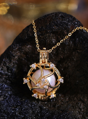 s925纯银几何气质堡笼无孔吊坠