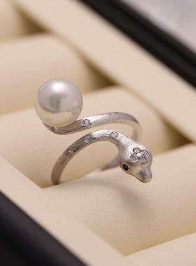 s925纯银拉丝工艺夸张灵蛇戒指托