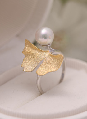 分色戒指托银杏叶s925纯银日韩版