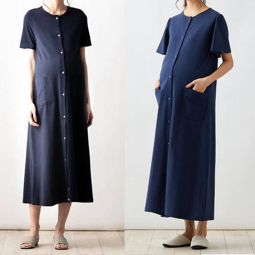 识货入出口日本强货孕妇睡衣家居哺乳袍家居裙产妇哺乳睡裙月子服 - 图1