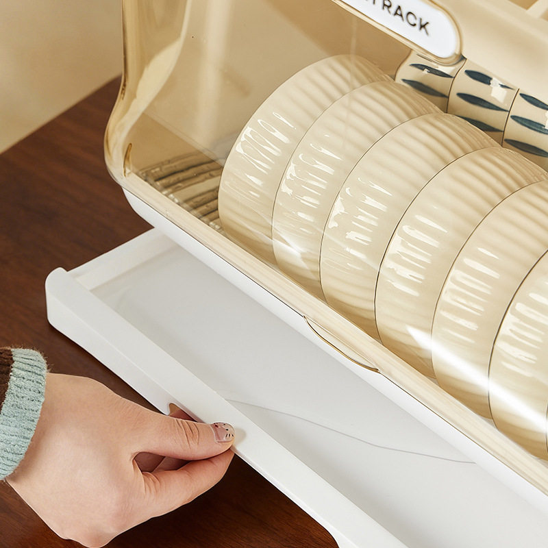 厨房台面式碗架防尘餐具透明收纳盒带排水槽沥水架厨房碗碟收纳架,淘宝优惠券,粉丝福利购,淘宝优惠卷