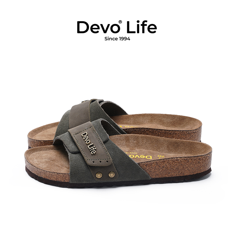 Devo Life软木拖鞋女外穿时尚休闲外出网红情侣一字凉拖23011
