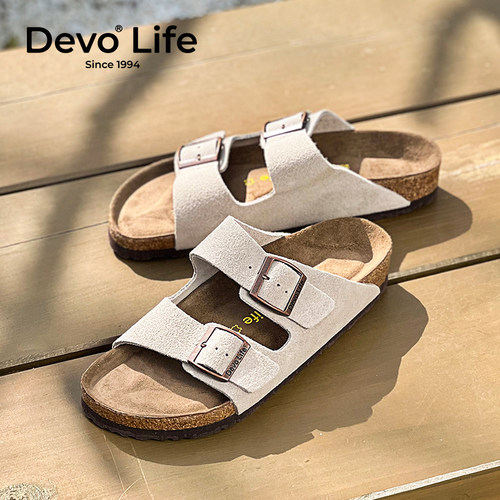 Devo/的沃软木鞋男女同款一字休闲学生时尚舒适复古情侣凉拖2618 - 图1