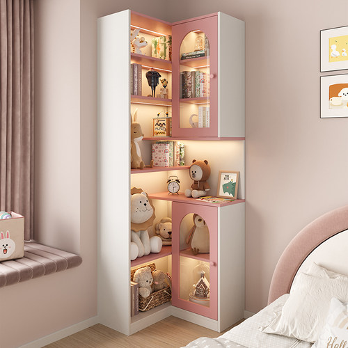 儿童房公主风床头柜家用卧室一体转角书柜ENF级落地置物书架定制 - 图1