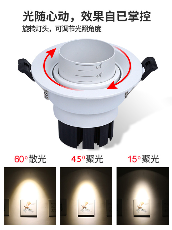 调焦射灯led变焦天花灯筒灯3W5W7W12W开孔7公分75mm聚光15度60度-图1