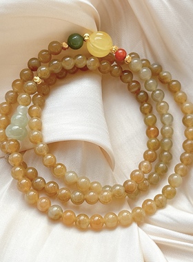 天然糖料和田玉三圈多宝手链女款蜜蜡 饰品礼物送女友闺蜜