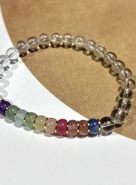 天然水晶手链女款单圈时尚白水晶多宝直切百搭多宝送女友闺蜜