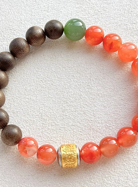 天然南红玛瑙碧玉沉香木多宝手链女款单圈手串时尚百搭饰品礼物