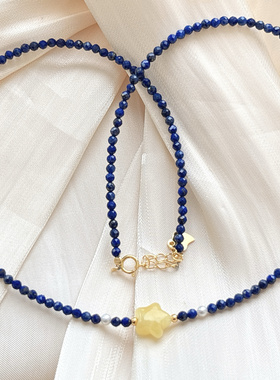 天然青金石蜜蜡星星多宝项链女款小众设计感锁骨链