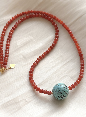 天然南红玛瑙项链女新中式国风绿松石锁骨链本命年红色毛衣链