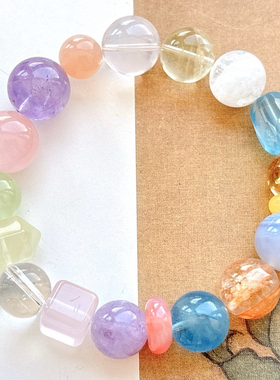 天然水晶多宝手串黄水晶海蓝宝 紫水晶 星光粉晶多宝