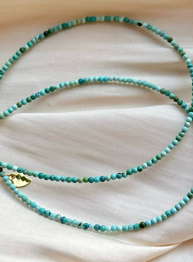 天然原矿松石锁骨链 松石项链女款 银扣头项链DIY水晶原创款