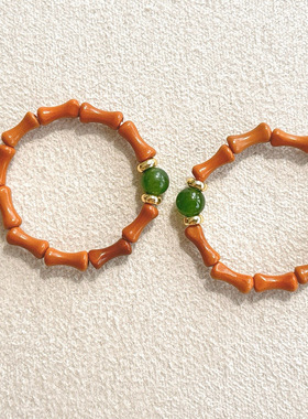 天然橄榄核竹节戒指 女款和田玉碧玉 多宝戒指礼物送女友闺蜜