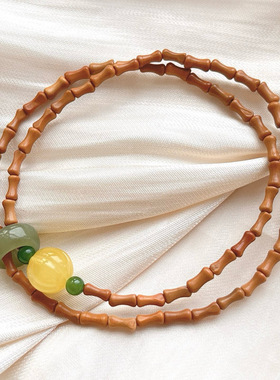 天然橄榄核竹节手链女款和田玉蜜蜡多宝手串饰品礼物送女友闺蜜