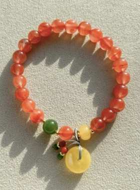 天然南红玛瑙碧玉两圈手链女款多宝手串饰品礼物送女友闺蜜