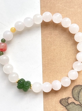 天然和田玉多宝手链女款和田玉碧玉并蒂莲花手串饰品礼物