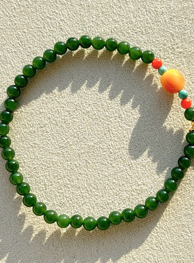 天然和田玉碧玉手链女款碧玉925银配件多宝手串饰品礼物