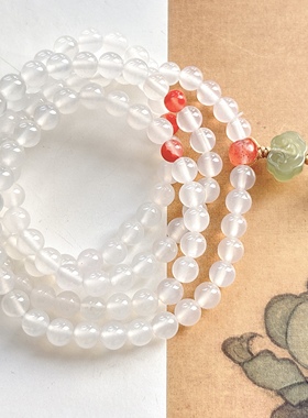 天然冰种荔枝冻玛瑙108颗多宝手链女款单圈手串时尚百搭饰品礼物