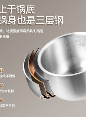 适用于红双喜电压力锅316不锈钢内胆4L/5L/6升零涂层加厚通用配件