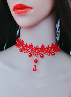 皇冠饰品黑色蕾丝颈链配饰复古网红颈饰新款锁骨项链锁骨链女气质