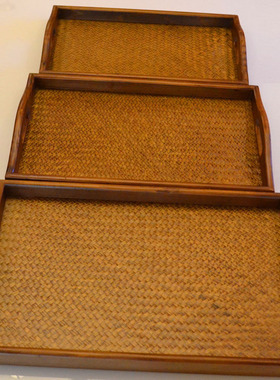 实木质编织泰式会所东南亚风托盘