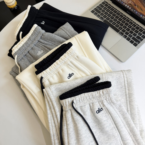 运动风字母刺绣抽绳弯刀裤2026春季撞色松紧腰侧缝拼接两穿卫裤女 - 图3