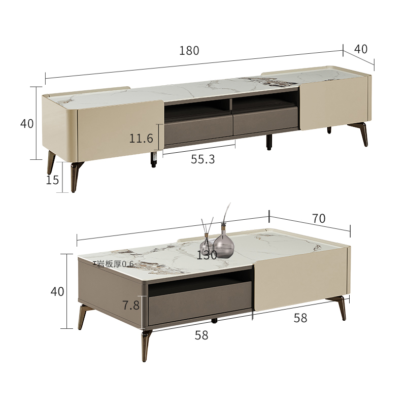 顾家家居现代简约岩板茶几电视柜大小户型家具组合PT7073TD-1 - 图3