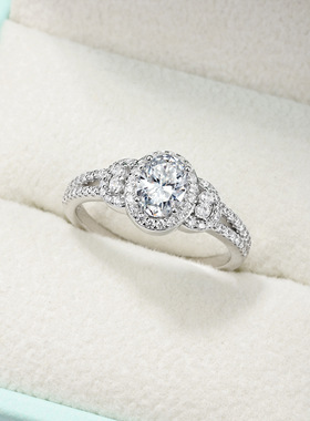欧美亚马逊热卖S925纯银镶嵌闪耀时尚百搭莫桑石闭口高级感女戒指