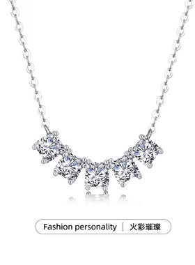 S925银女款莫桑石方石排镶款项链简约精致闪耀百搭日常