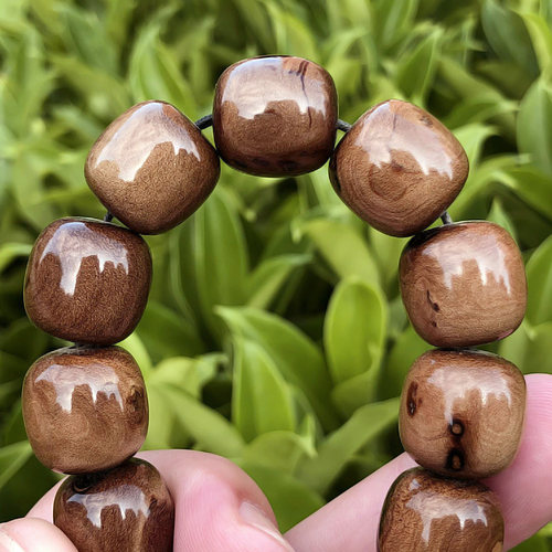 天然活柳血柳海柳手串男女情侣父母朋友佛珠桶珠16x16mm精品黄纹 - 图1