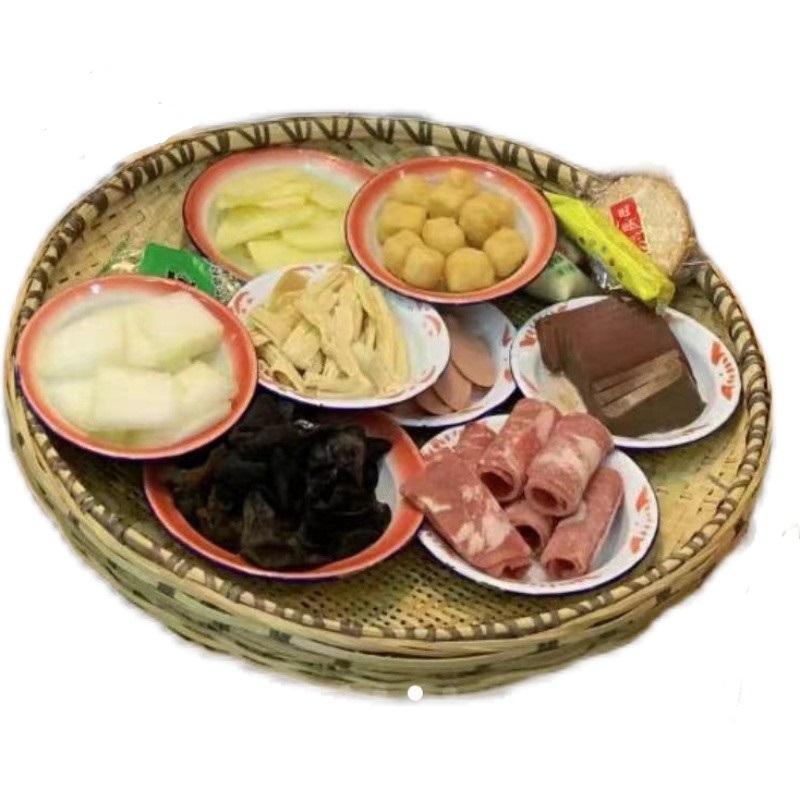竹编簸箕火锅菜盘饭店商用餐具竹筐麻辣烫盛菜筐竹托盘酒店装饰-图3