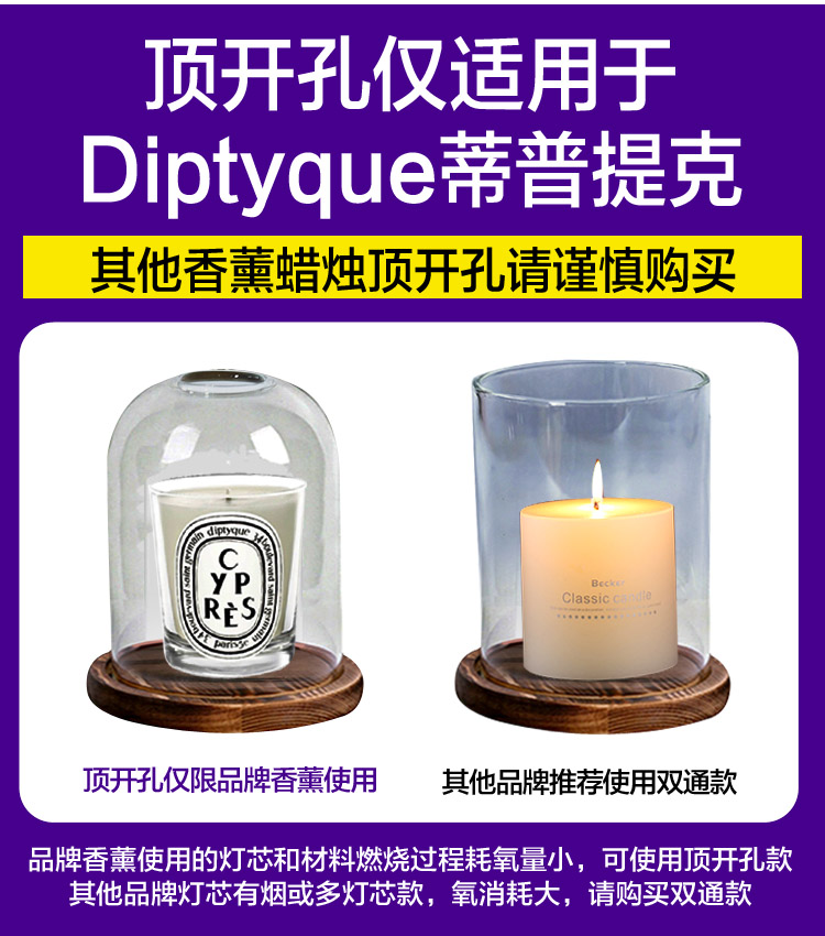 定制适用diptyque香薰油灯烛台专用耐热玻璃罩防风开孔防尘罩包邮 - 图2