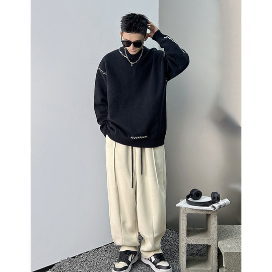 毛衣男秋冬季简约休闲百搭保暖美式时尚潮流韩版针织衫内搭圆领潮