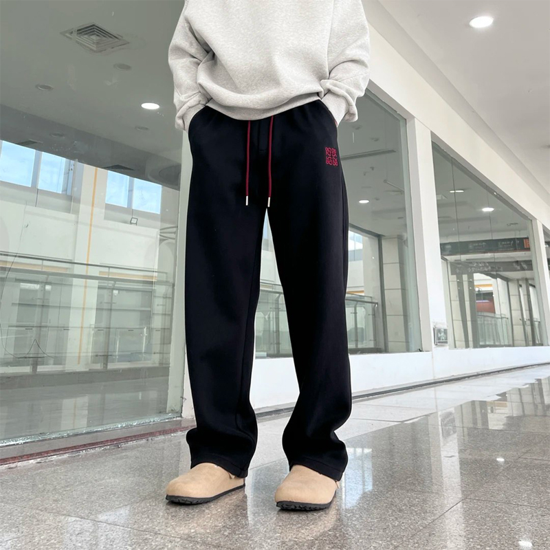 春秋新款卫裤男士大码绣花重磅直筒裤垂感宽松休闲长裤男阔腿裤潮 - 图0