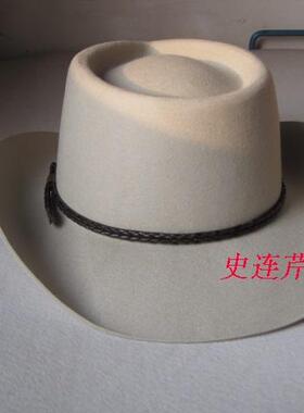 丽华纯羊毛礼帽出口悉尼大檐牛仔骑士帽浅灰色牛仔帽羊毛呢帽子
