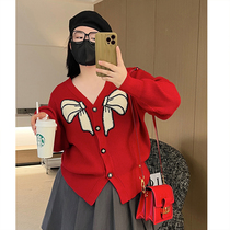 Big Code Winter New Fat Mm short Butterfly Knot V Collar Sweater Jersey Woman short Comic Waist Superior Sweater Fur Coat