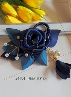 藏青蓝色玫瑰花发饰发夹弹簧夹