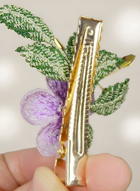 紫色刺绣花朵刘海侧边碎发夹