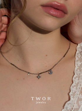 TWOR缇坞/单层渐变茶晶星月项链