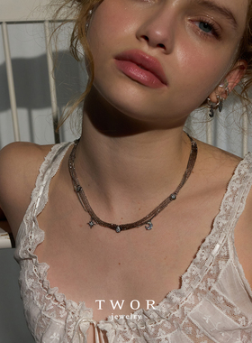 TWOR缇坞/多层渐变茶晶星月项链