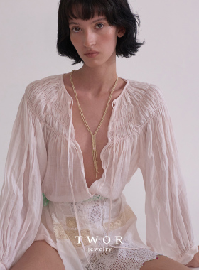 法式串珠粉碎花长款流苏项链女