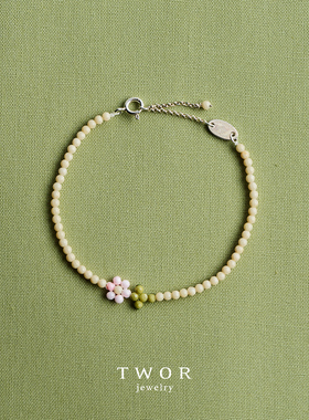 手工串珠法式复古粉碎花细手链女