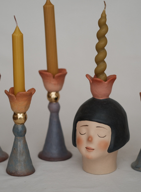 山谷作品 双面花苞女孩烛台花器礼品礼物