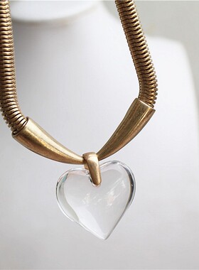 复古水晶心形项链个性时尚